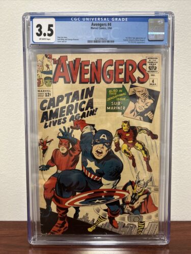 The Avengers 4 Key Issue 1st Silver Age Captain America CGC 35 VG Lee  Kirby