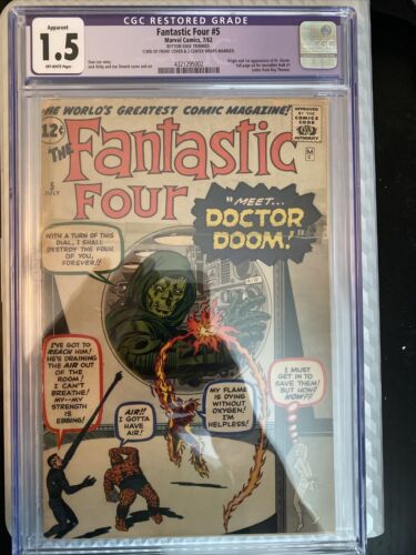 Fantastic Four 5 CGC 15 OW 1962 1st  Doctor Doom Restored Married See Pics