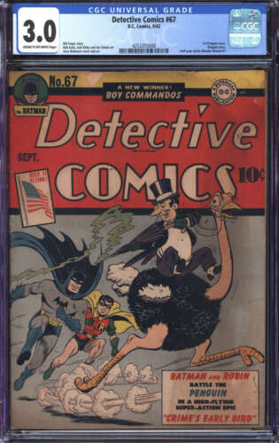 DETECTIVE COMICS 67 CGC 30 CROW PAGES  1ST PENGUIN COVER DC 1942
