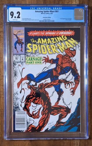 Amazing SpiderMan 361 Marvel 1992 CGC 92 Newsstand 1st Carnage White Pages