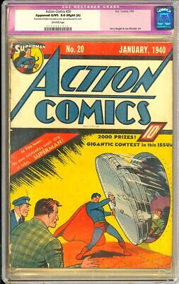 Action Comics 20 Slight R Golden Age Superman Vintage DC Comic 1940 CGC 30