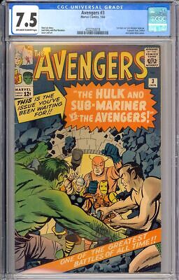 Avengers 3 High Grade Silver Age SubMariner Hulk Marvel Comic 1964 CGC 75