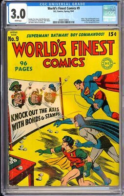 Worlds Finest Comics 9 Classic AntiHitler WWII Cover Batman DC 1943 CGC 30