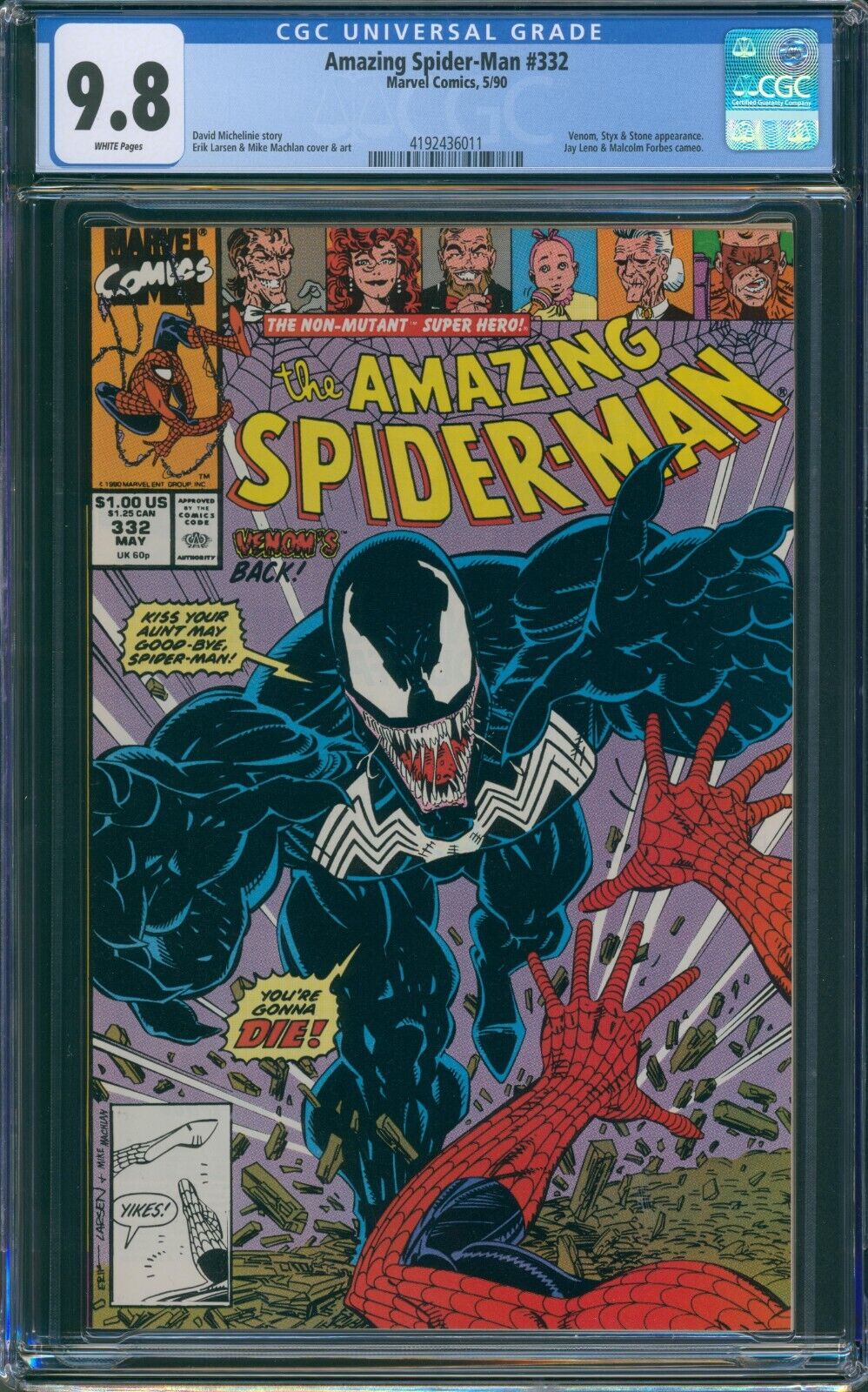 Amazing SpiderMan 332 CGC 98  1990 White Pages