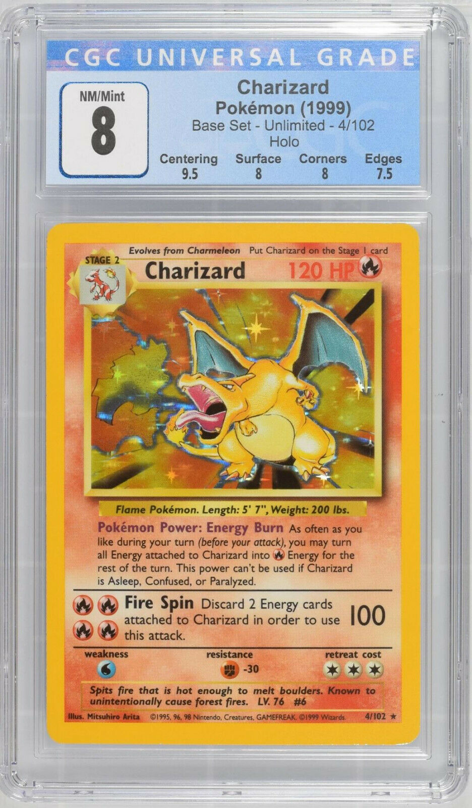 CGC 8 1999 Pokemon Base Set Charizard 4102 Holo Rare Near MintMint  PSA BGS