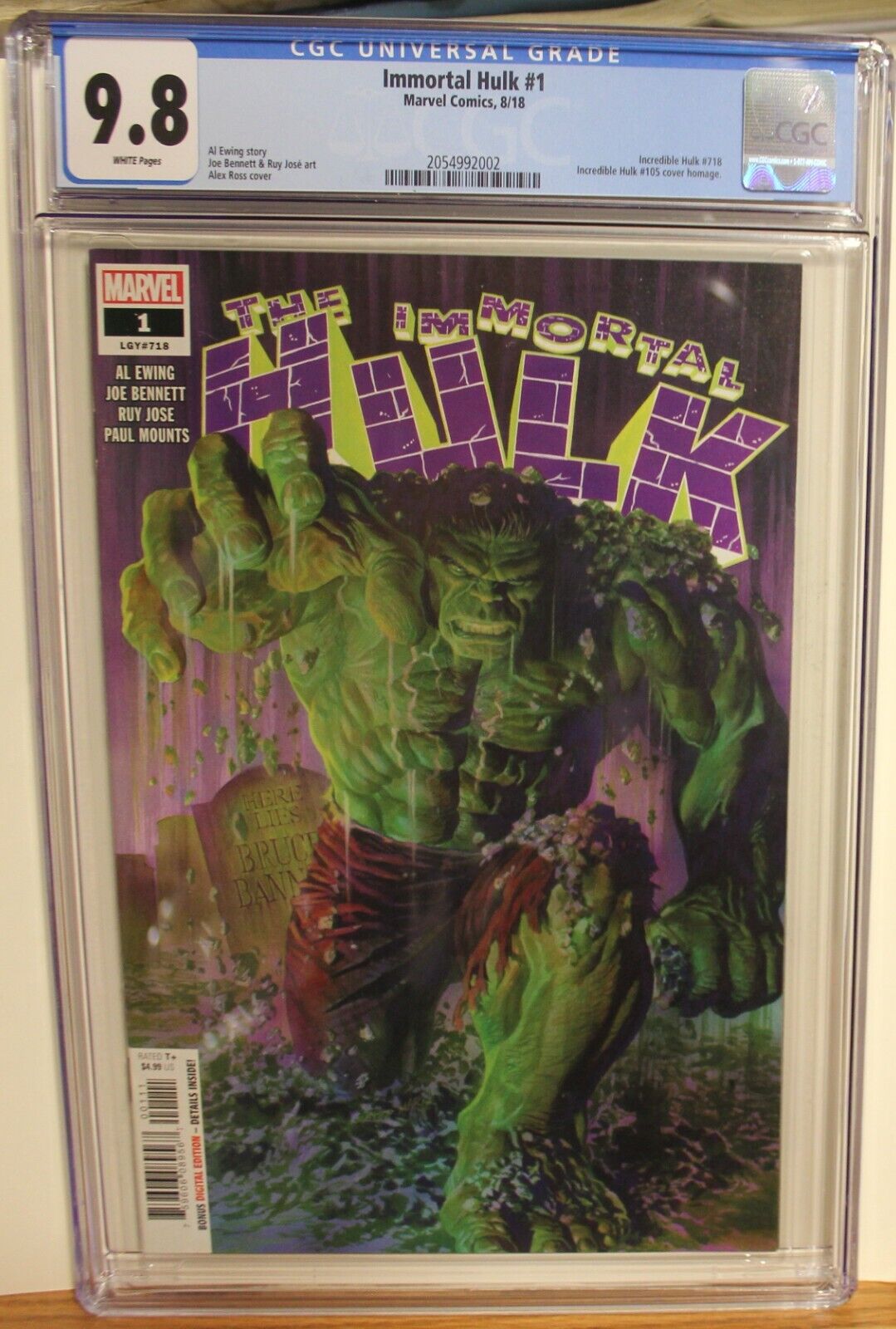 CGC Immortal Hulk 1 2018 98 Alex Ross Cover Marvel Comic combined shipping