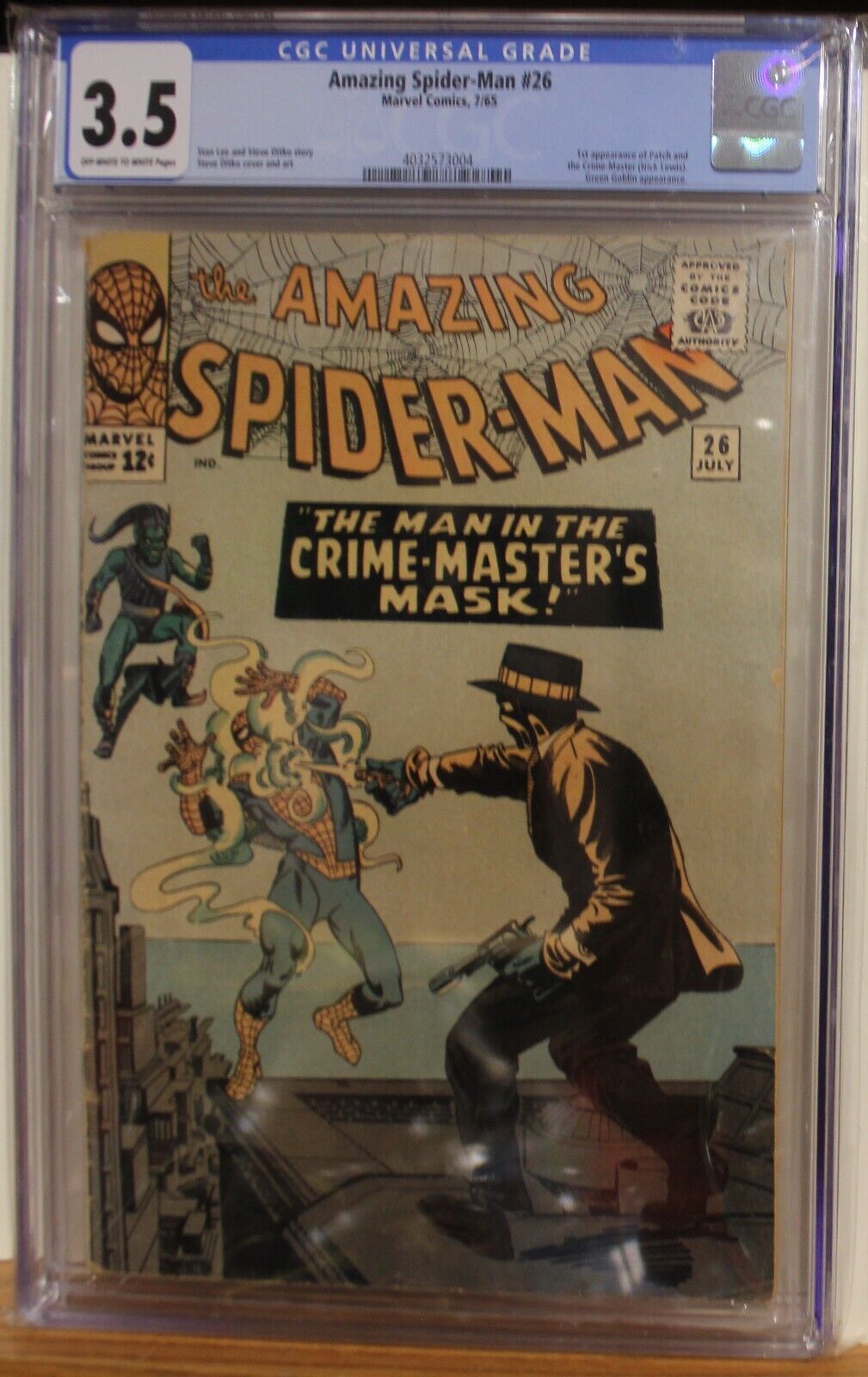 CGC AMAZING SPIDERMAN 26 1965 1st app CRIME MASTER 4th app GREEN GOBLIN 35