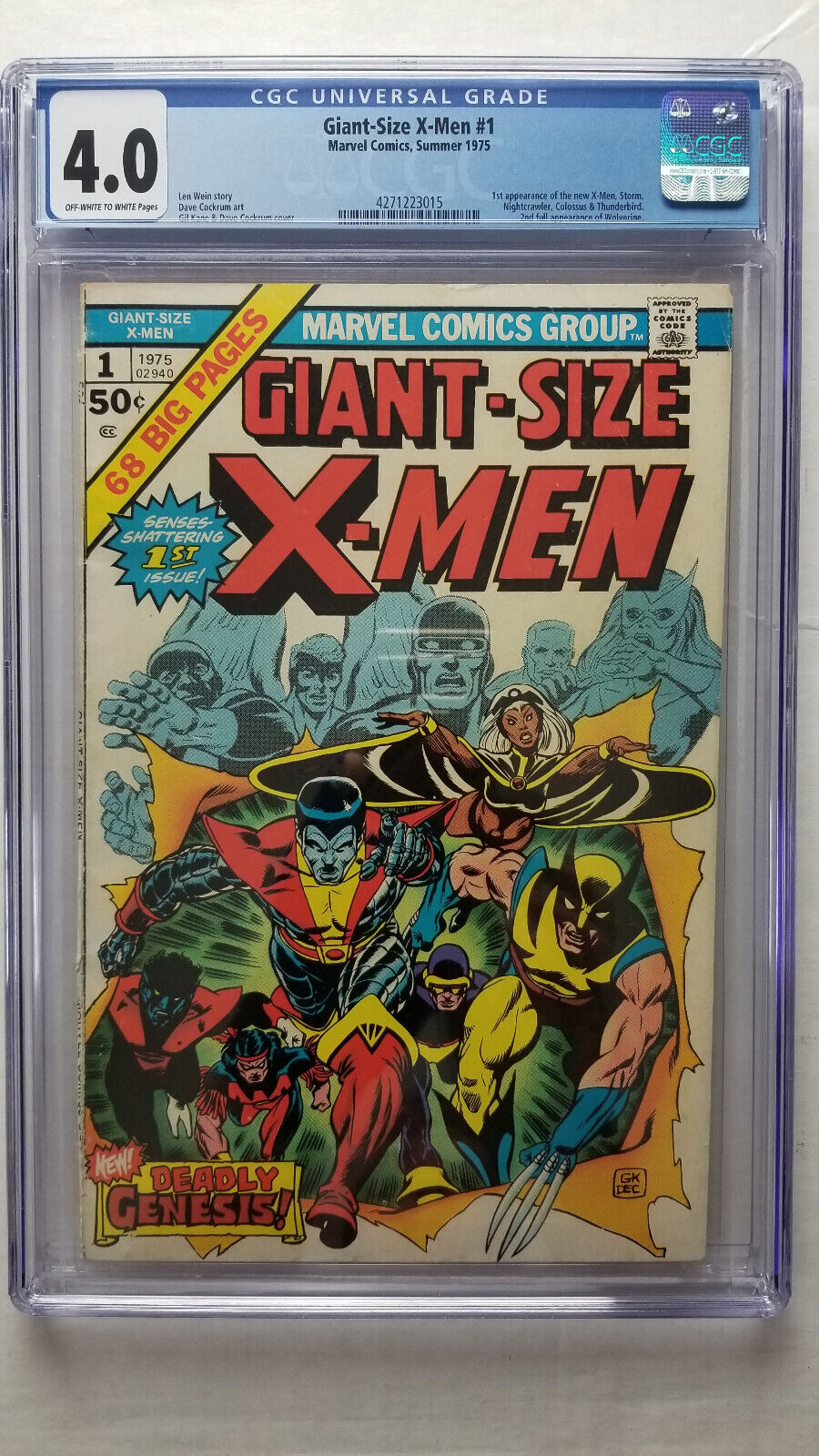 Giant Size XMen 1 CGC 40 VG           1st Appearance New XMen