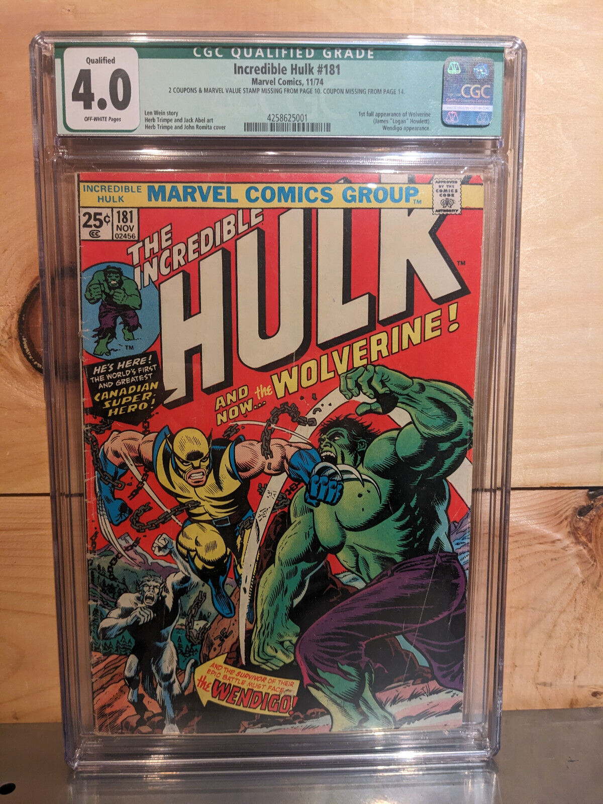 Incredible Hulk  181 Marvel Comics 1st App of Wolverine Key Issue CGC 40