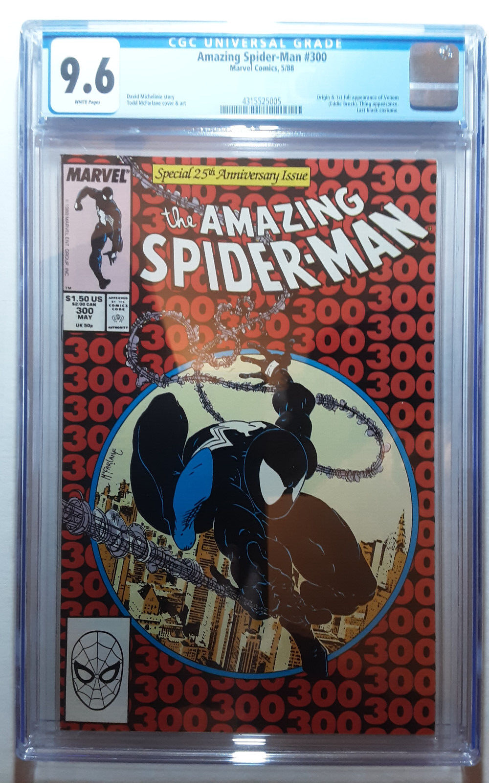 Amazing Spiderman 300 CGC 96 1st Venom Todd Mcfarlane Marvel 1988 White Pages