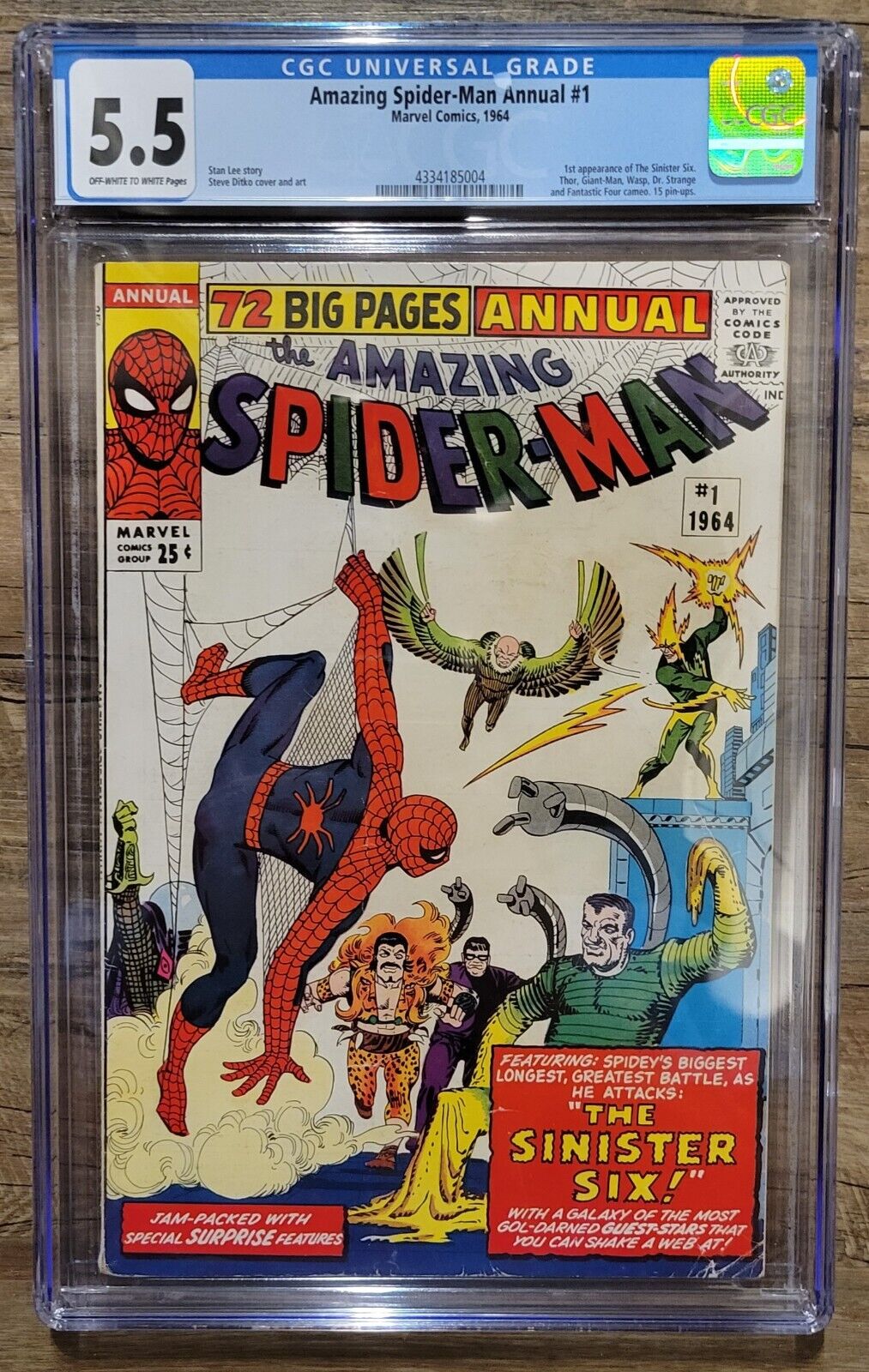 1964 CGC 55 Amazing SpiderMan Annual 1 1st App Sister Six OffWhite to White