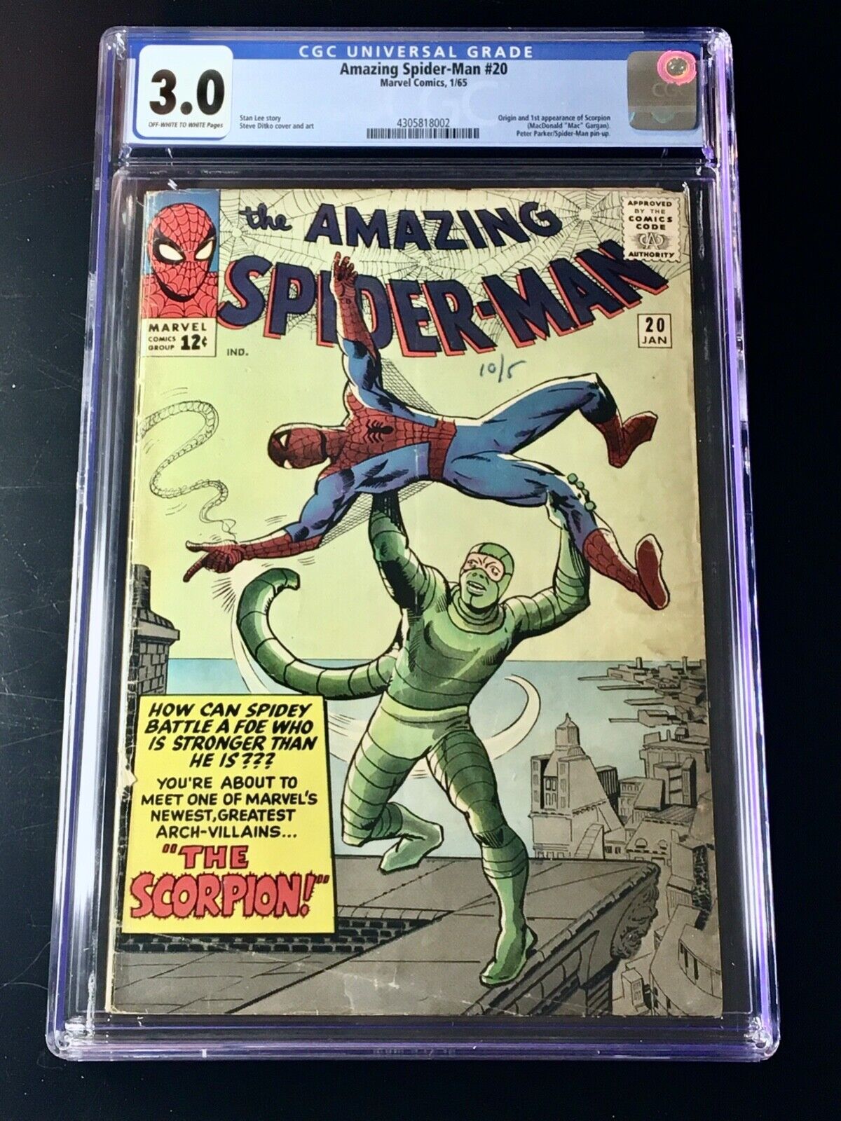 AMAZING SPIDERMAN Vol1 Issue 20 Origin1st App Scorpion 1965 CGC 30 