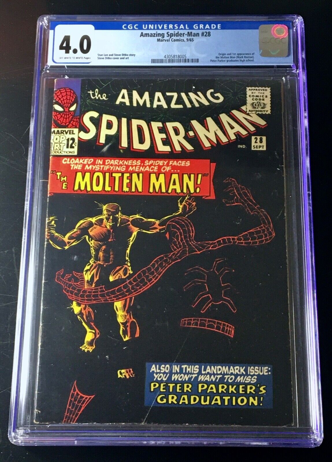 Amazing SpiderMan vol1 issue 28 Marvel Sept 1965 Molten Man Origin CGC 40