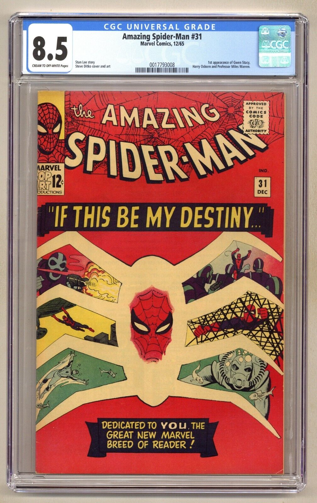 Amazing SpiderMan 31 CGC 85 1st app Gwen Stacy Ditko 1965 Marvel Comics I782