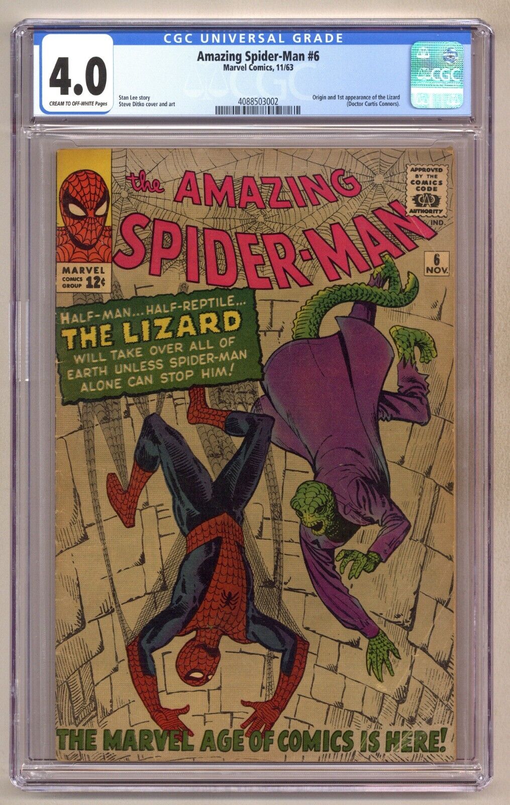 Amazing SpiderMan 6 CGC 40 Origin and 1st appearance Lizard Ditko 1963 J044