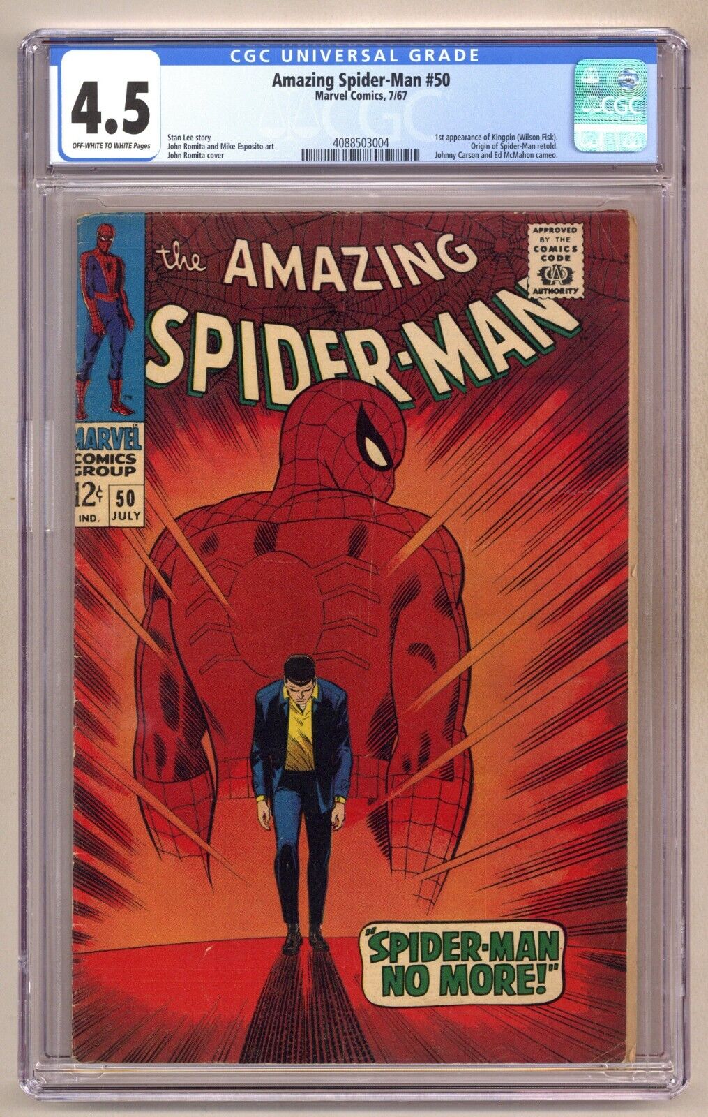 Amazing SpiderMan 50 CGC 45 1st app Kingpin Spidey origin retold 1967 J046