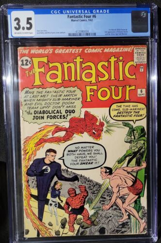 1962 Fantastic Four 6  2nd Doctor Doom  Submariner  Marvel comics  CGC 35