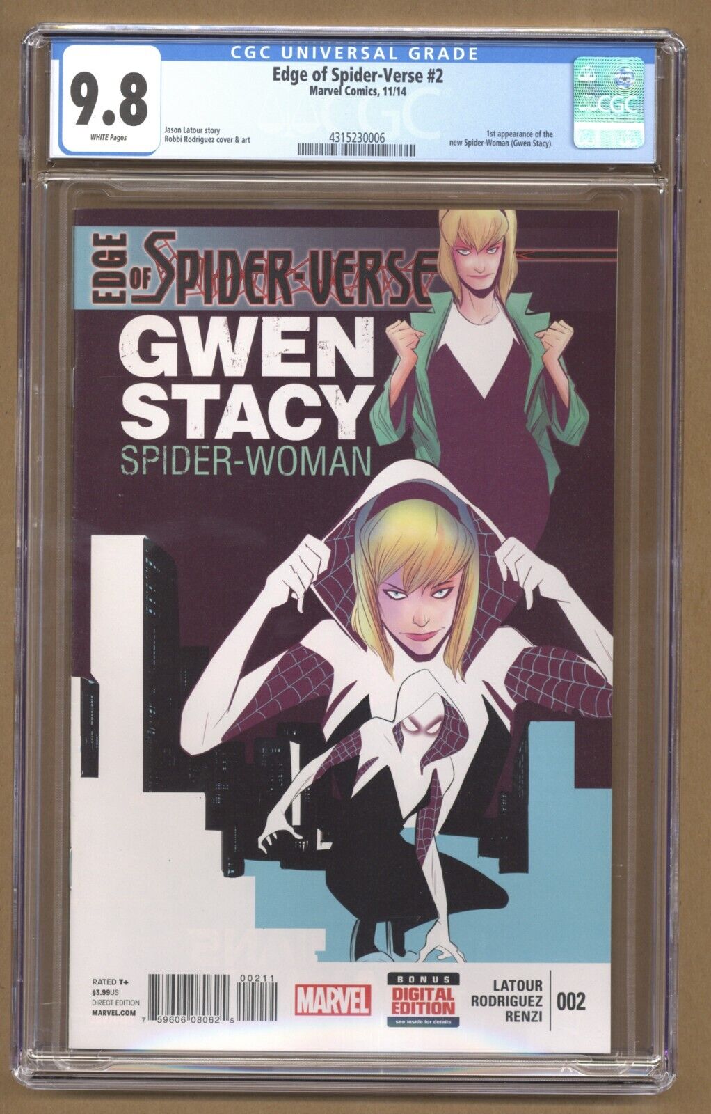 Edge of SpiderVerse 2 CGC 98 1st app new SpiderWoman Gwen Stacy 2014 T531