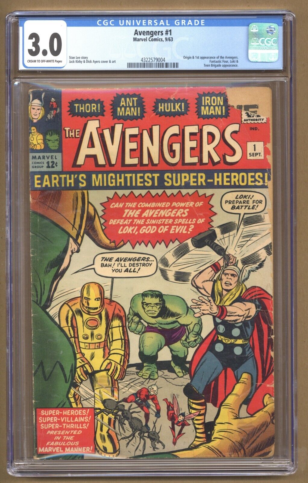 Avengers 1 CGC 30 Origin and 1st appearance Jack Kirby 1963 Marvel Comics 563