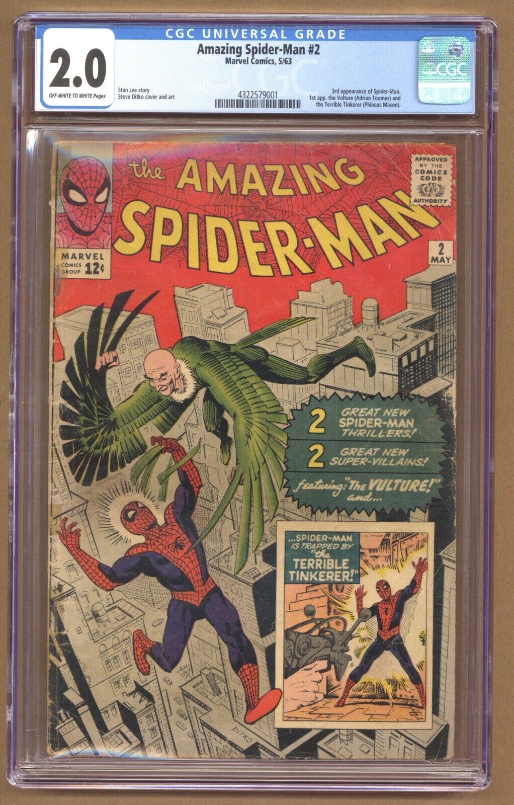 Amazing SpiderMan 2 CGC 20 3rd Spidey 1st Vulture and Terrible Tinkerer T548