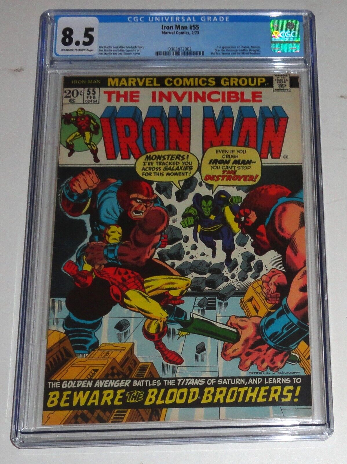 IRONMAN 55 KEY ISSUE FIRST APP THANOS DRAX KEY ISSUE STARLIN CLASSIC CGC 85