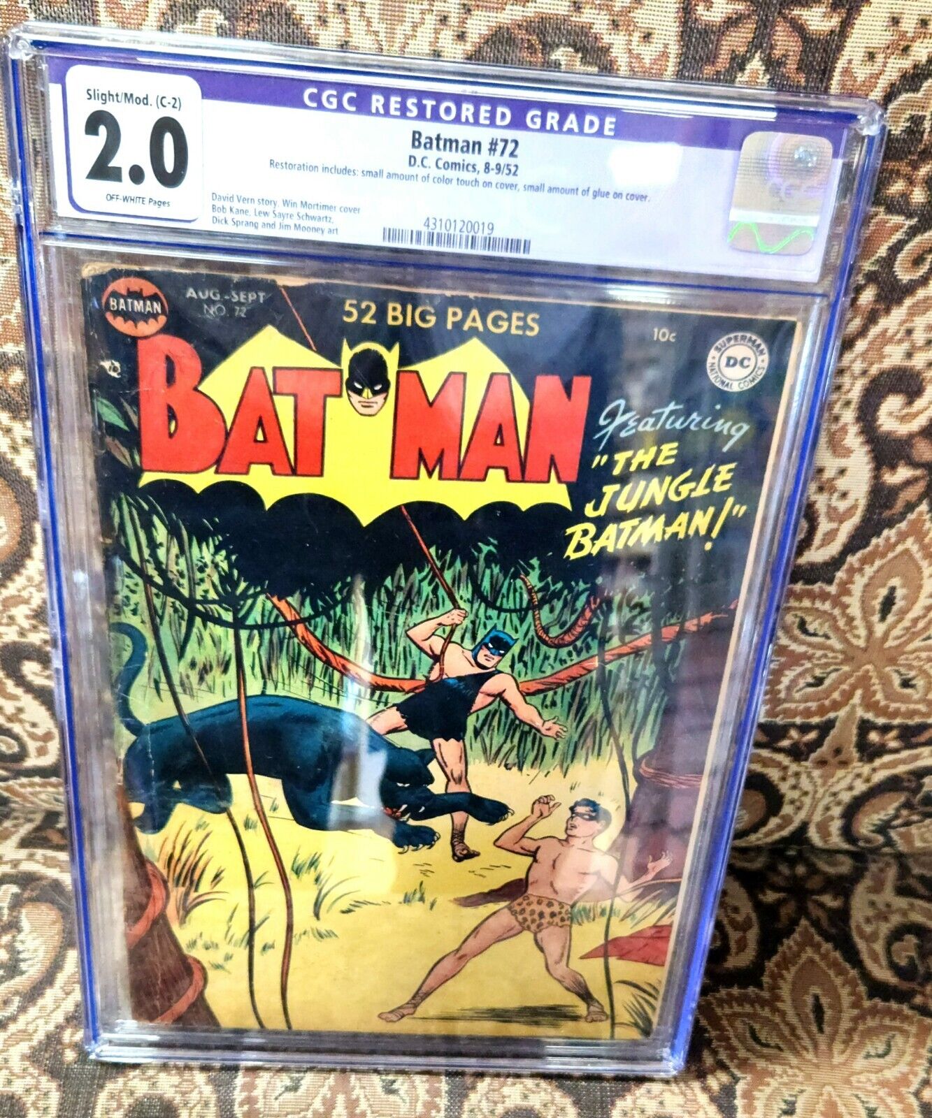 BATMAN 72 CGC 20 OFF WHITE PAGES SLIGHT RESTORATION JUNGLE 1952 Golden Age DC