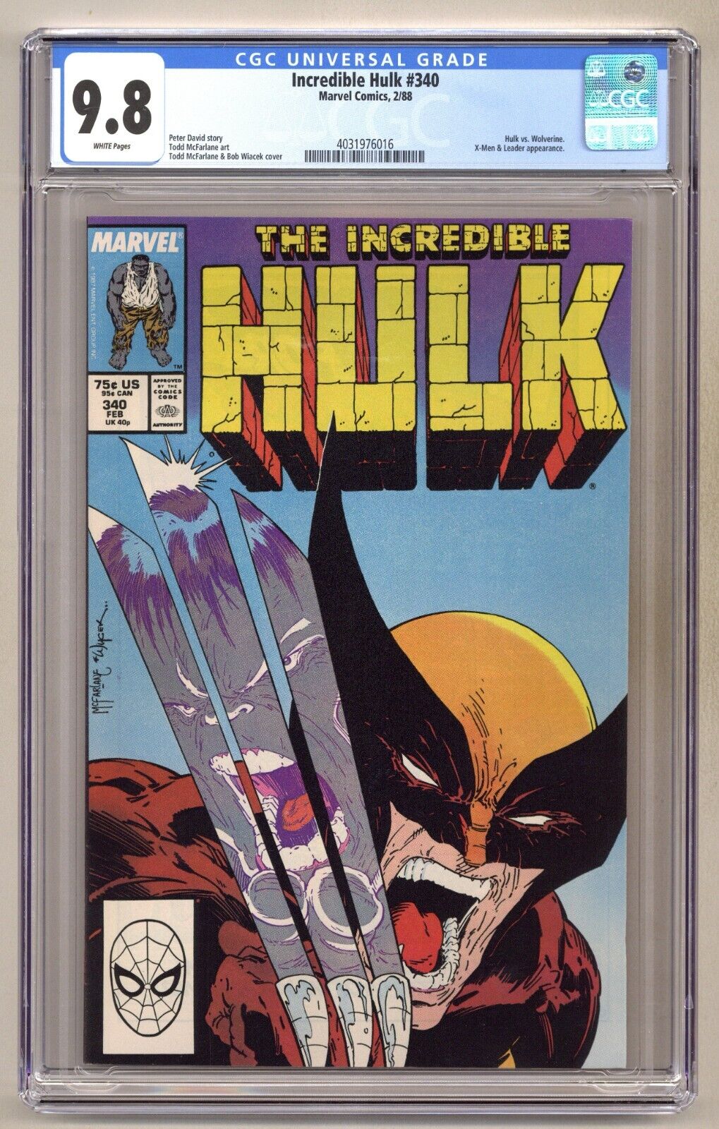 Incredible Hulk 340 CGC 98 Hulk vs Wolverine Todd McFarlane 1988 Marvel J238