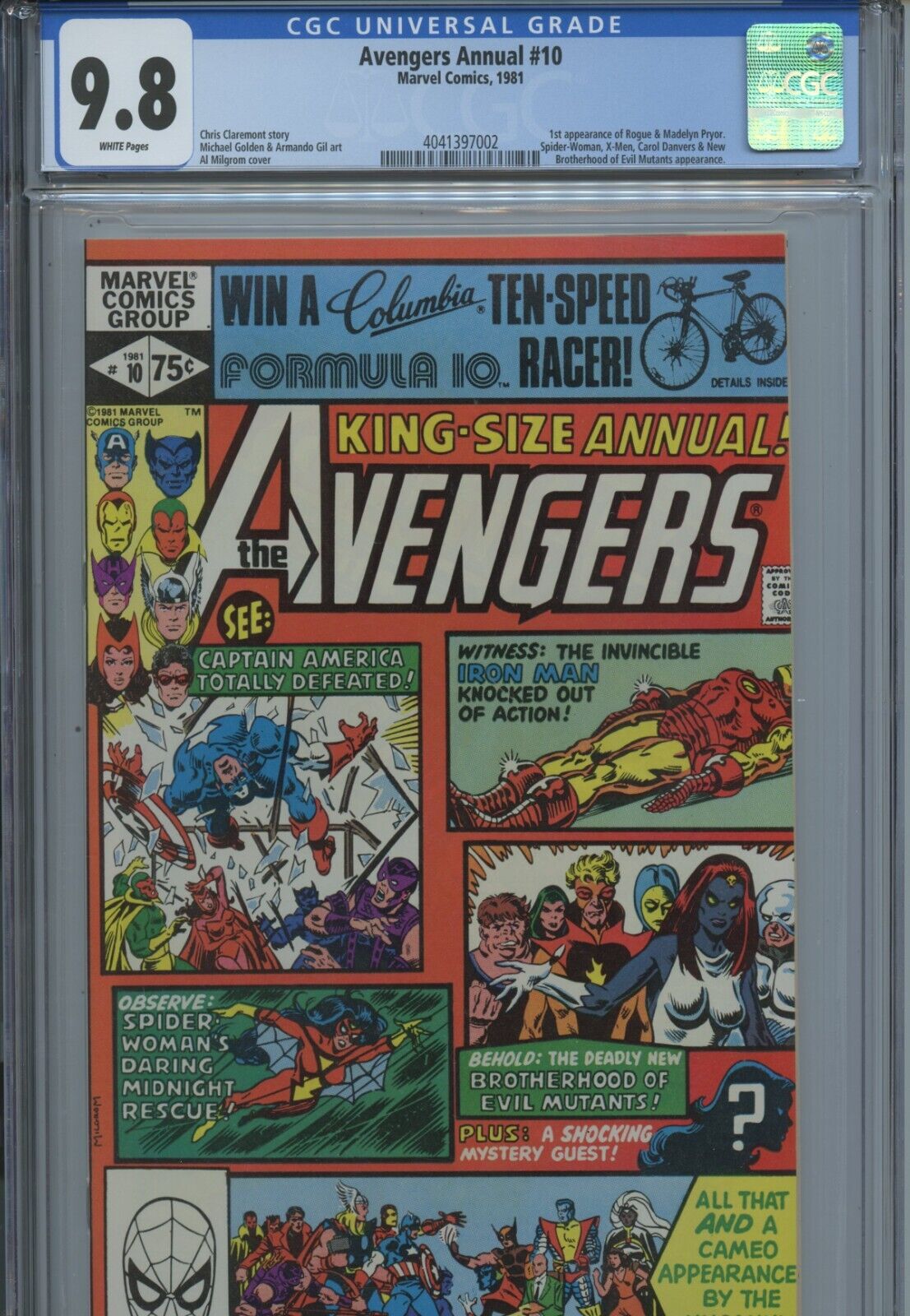 1981 MARVEL AVENGERS ANNUAL  10 1ST APPEARANCE OF ROGUE CGC 98 WP