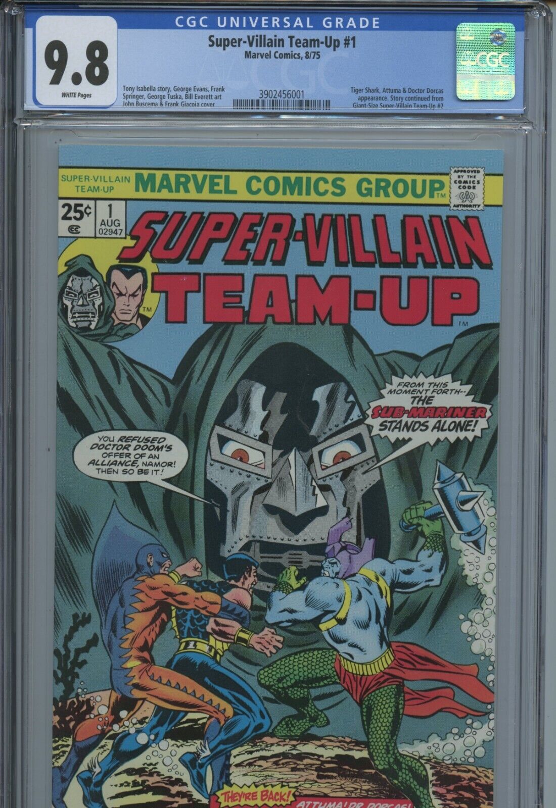 1975 MARVEL SUPERVILLAIN TEAMUP 1 TIGER SHARK  ATTUMA APP CGC 98 WP