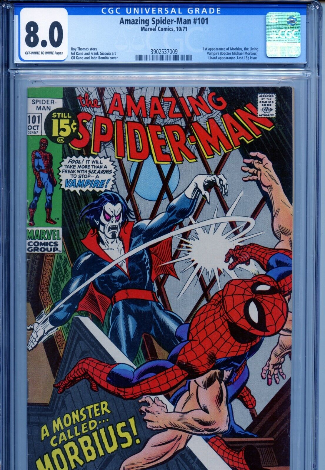 1971 MARVEL AMAZING SPIDERMAN 101 1ST APPEARANCE OF MORBIUS CGC 80