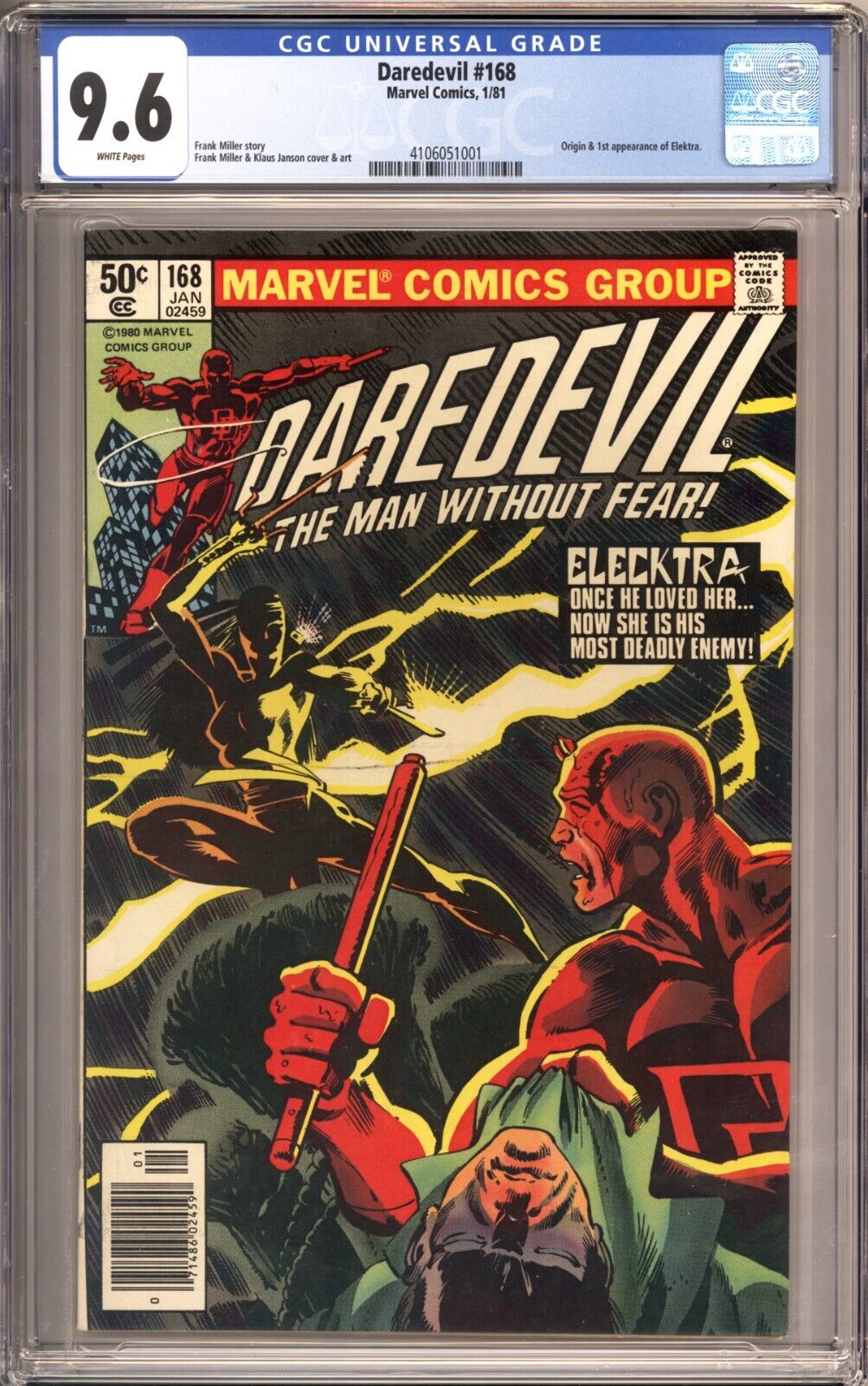 Daredevil 168 CGC 96 Incredible Book White Pages 1st App of Elektra Newsstand