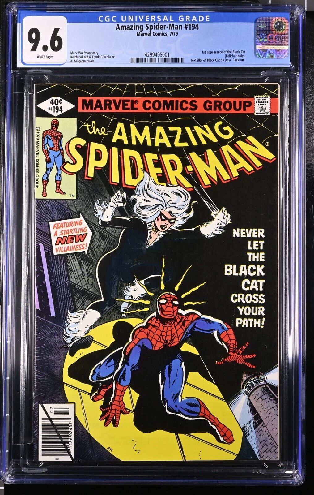 Amazing SpiderMan 194 CGC 96 White Pages Incredible Book 1st App of Black Cat