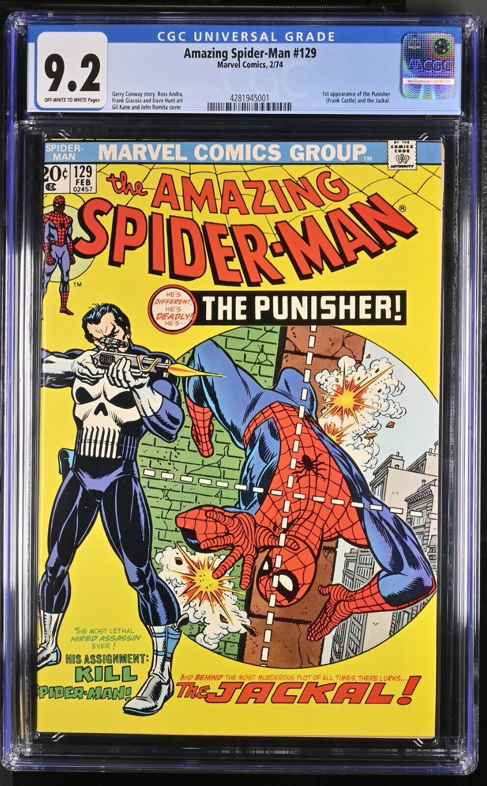 1974 MARVEL AMAZING SPIDERMAN 129 1ST APPEARANCE PUNISHER CGC 92 OWW