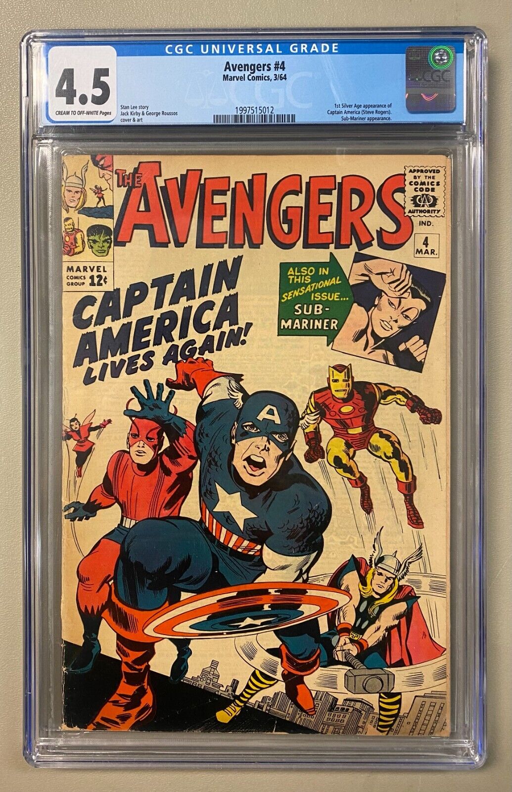 Avengers 4 Marvel Comics 1964 1st Silver Age Captain America CGC 45