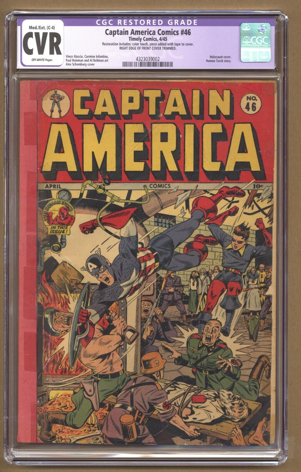 Captain America Comics 46 CGC Restored CVR Schomburg Holocaustc 1945 Timely