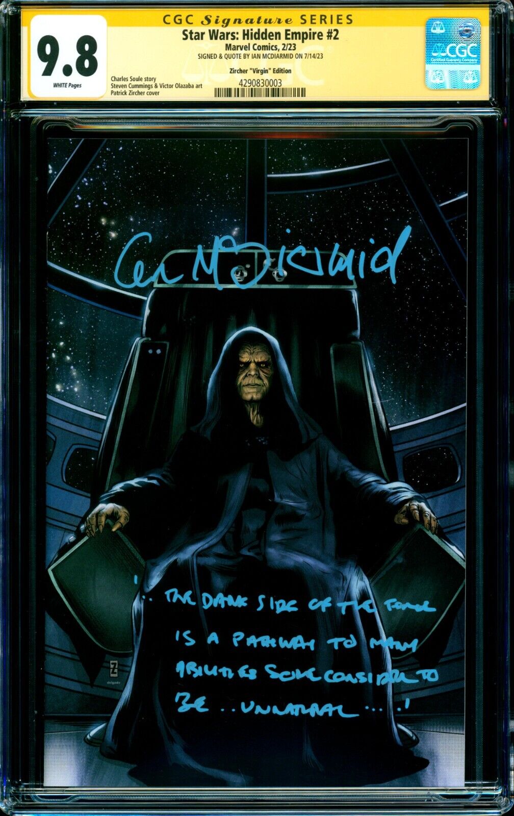 Star Wars Hidden Empire 2 VIRGIN VARIANT CGC SS 98 signed QUOTE Ian McDiarmid