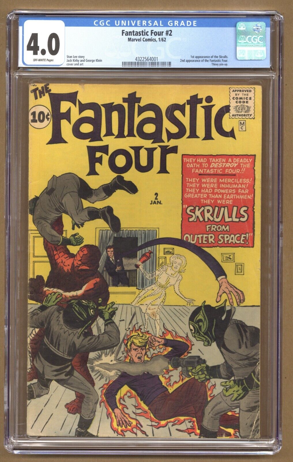 Fantastic Four 2 CGC 40 1st app Skrulls 2nd app FF Kirby 1962 Marvel T909
