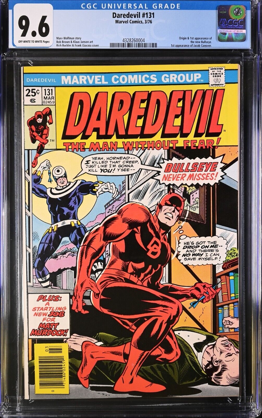 Daredevil 131 CGC 96 Stunning Book 1st Appearance of Bullseye 1976 Looks 98