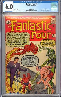 Fantastic Four 6 Nice 1st Marvel Villain TeamUp Dr Doom Marvel 1962 CGC 60