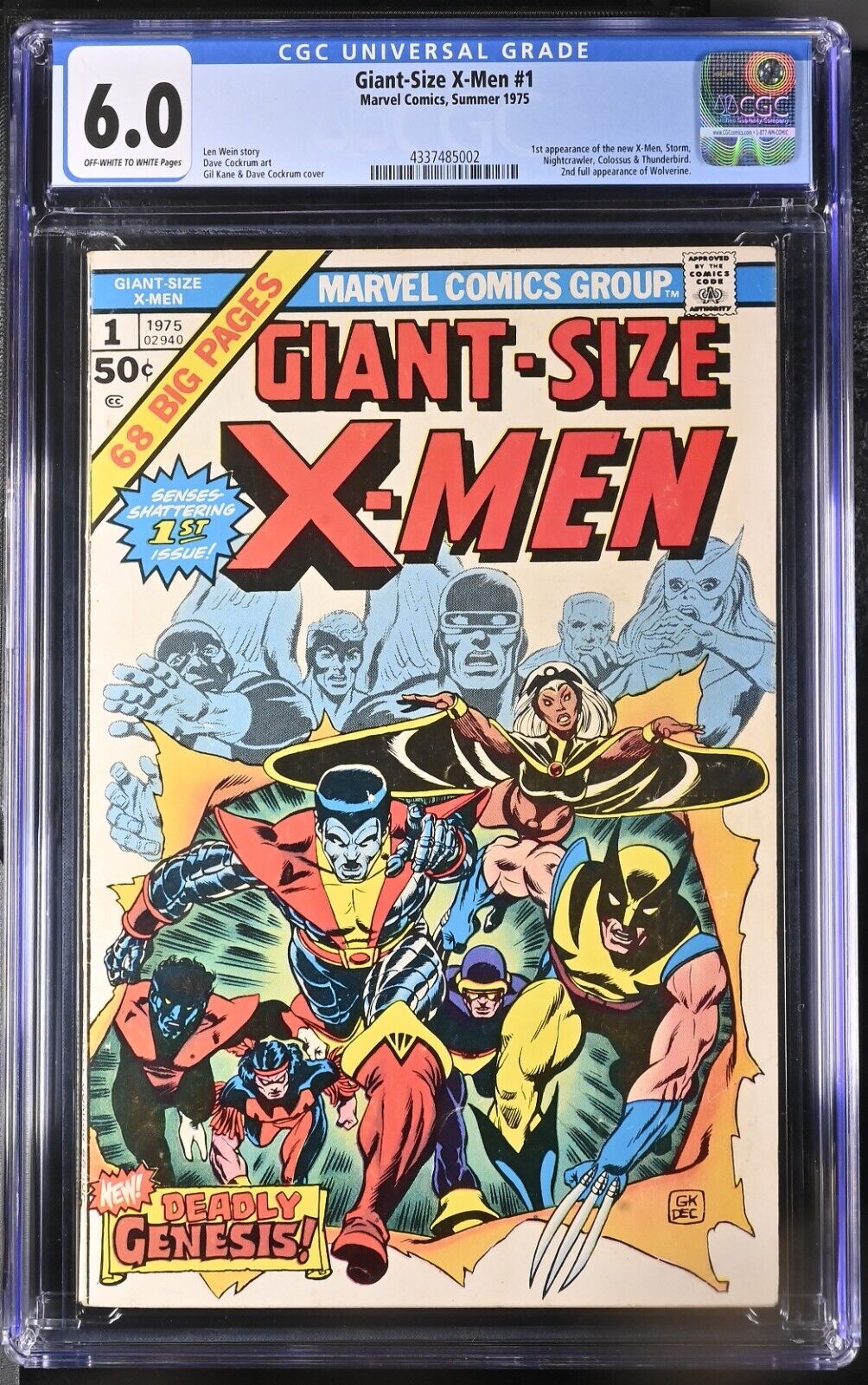 Giant Size XMen 1 CGC 60 Beautiful Looking Book 1975 1st Storm Colossus 