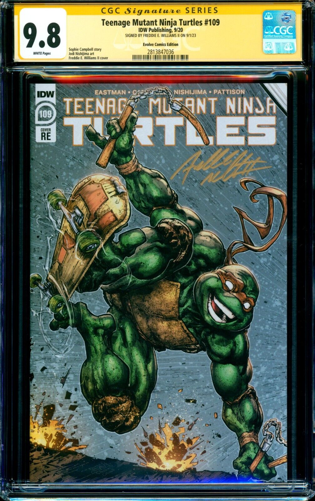 Teenage Mutant Ninja Turtles 109 MICHELANGEO VARIANT CGC SS 98 signed Williams