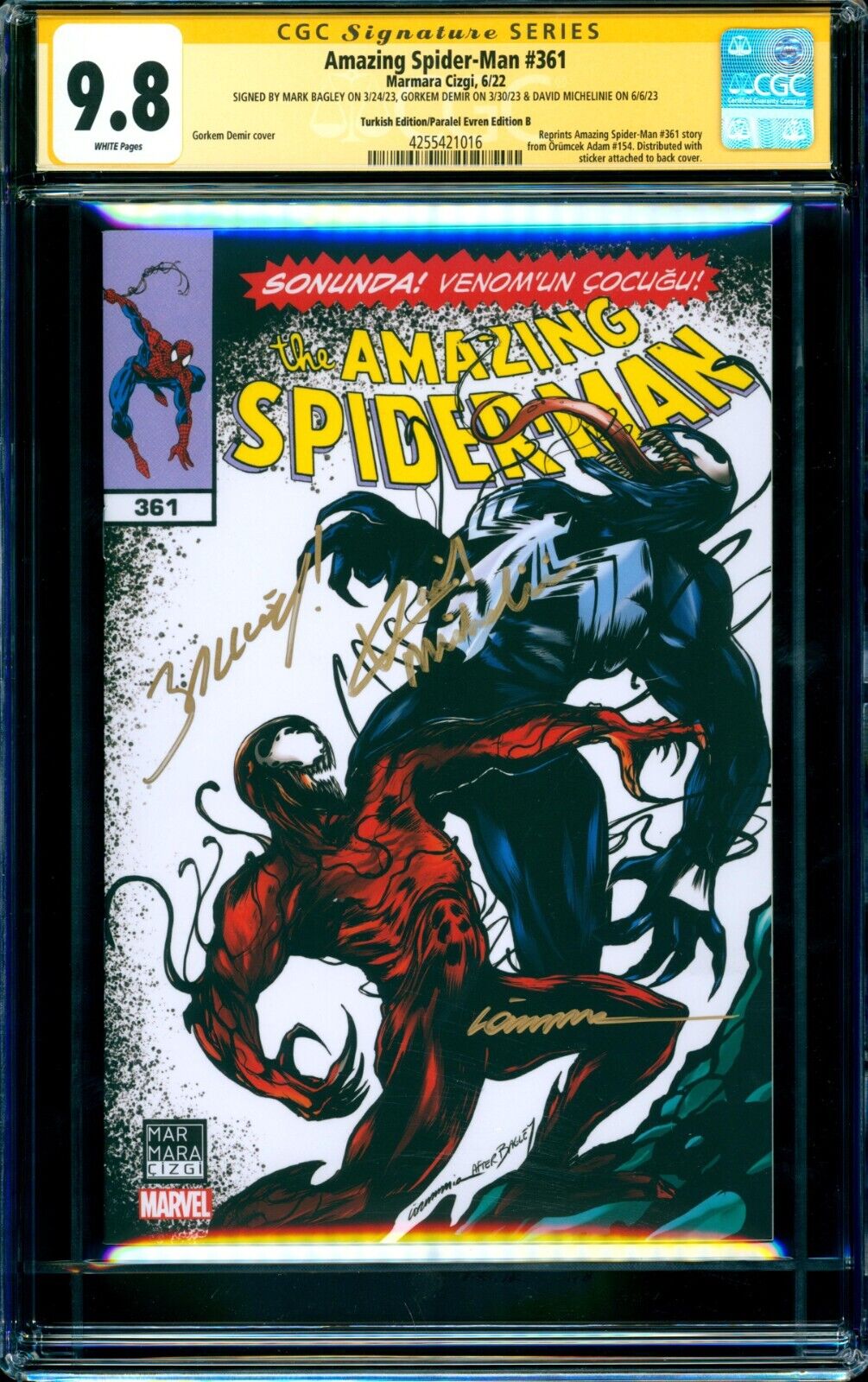 Amazing SpiderMan 361 TURKISH B CGC SS 98 signed x3 Bagley Michelinie Demir