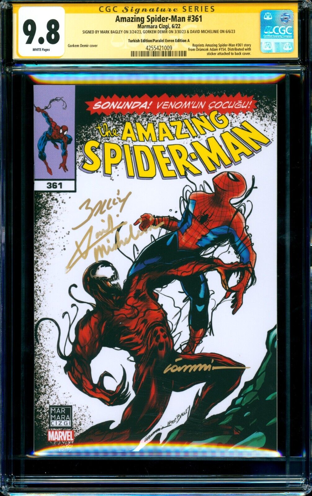 Amazing SpiderMan 361 TURKISH A CGC SS 98 signed x3 Bagley Michelinie Demir