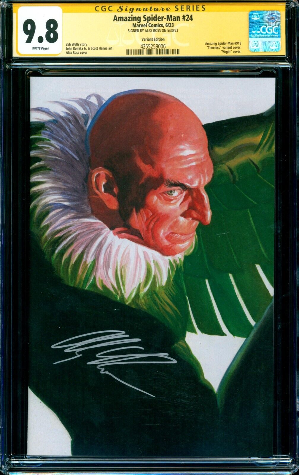 Amazing SpiderMan 24 VULTURE TIMELESS VARIANT CGC SS 98 signed Alex Ross
