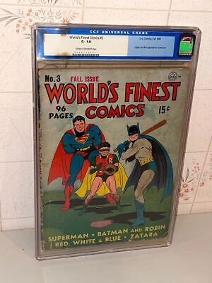 Worlds Finest Comics 3 Origin  1st App Scarecrow Batman DC 1941 CGC 18