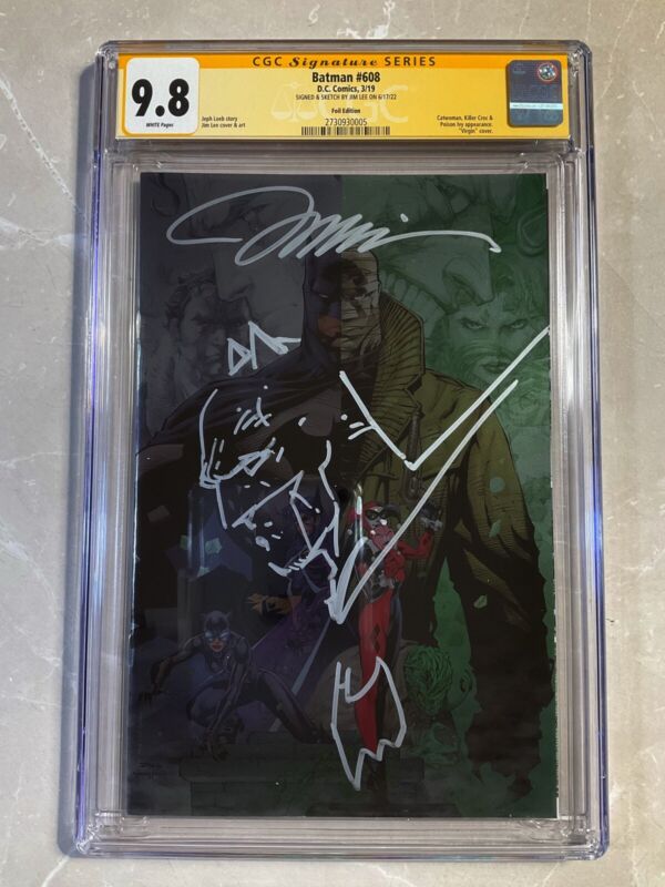 Batman 608 2019 DC Comics Signed Sketch Jim Lee Foil Virgin Variant A CGC 98