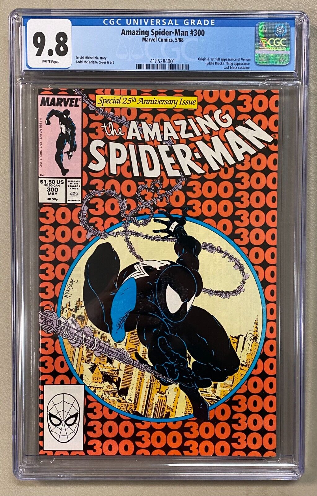 Amazing SpiderMan 300 Marvel Comics 1988 Venom Origin CGC 98 WHITE Pages