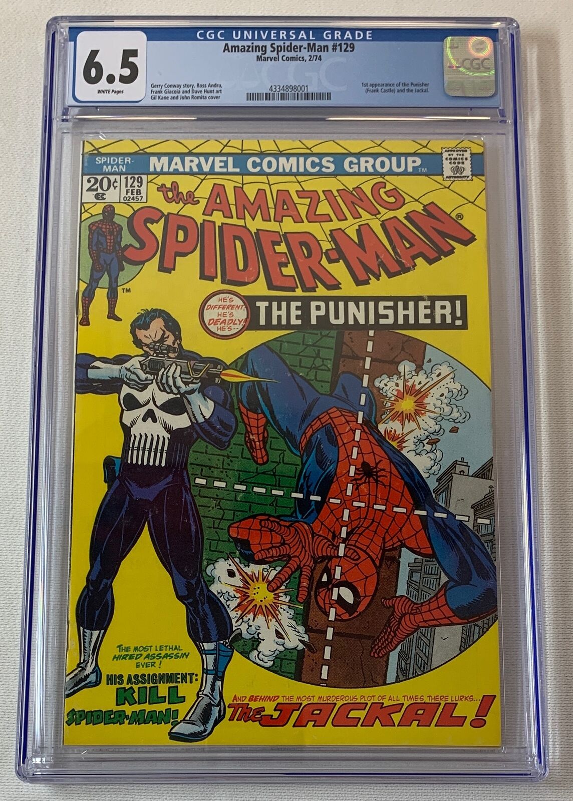 1974 Marvel AMAZING SPIDERMAN 129  1st Punisher  CGC 65
