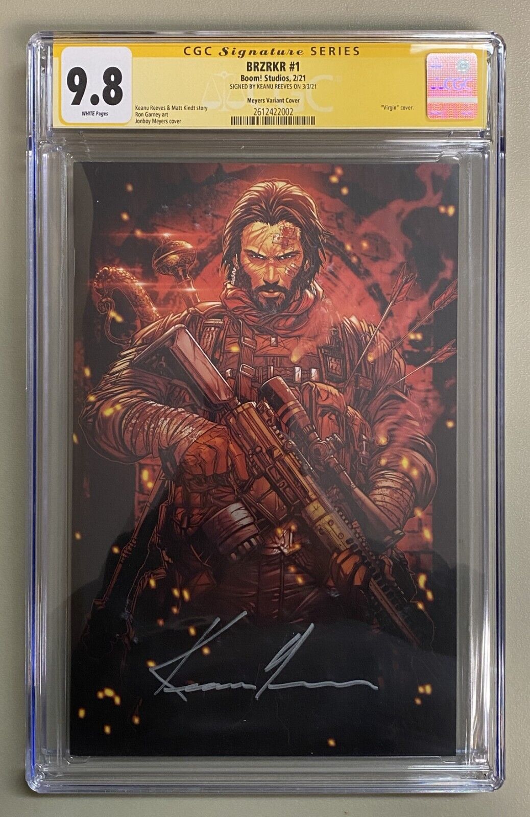 Keanu Reeves Signed BRZRKR 1 Boom 2021 Meyers Variant AUTO CGC 98