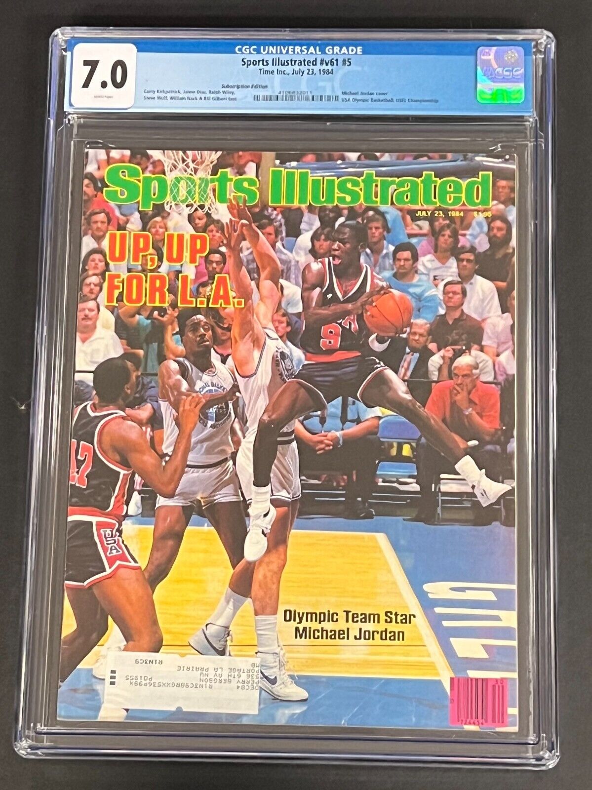 SportsIllustrated v61 5 1984 Michael Jordan HOF Olympic Cover CGC 70